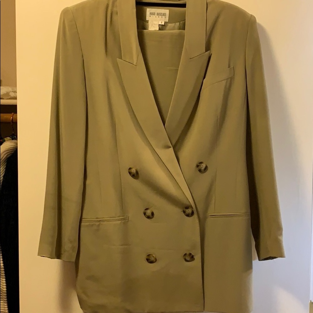100% SILK Hugo Buscoti Power Suit W/Blazer & Skirt